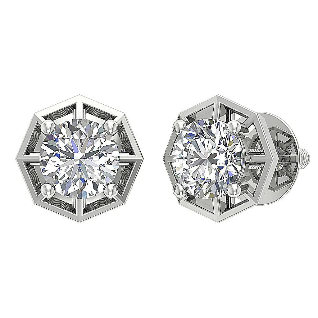 The Angel Solitaire Round Diamond Designer Studs Earrings 14k/18k White Yellow Rose Gold - Image 5
