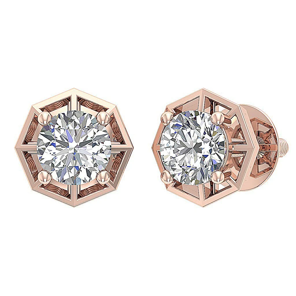 The Angel Solitaire Round Diamond Designer Studs Earrings 14k/18k White Yellow Rose Gold - Image 6