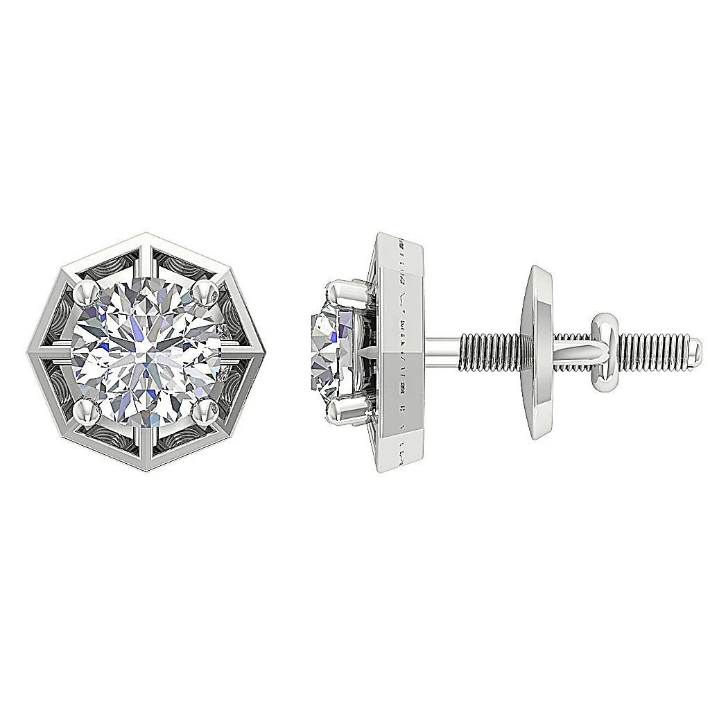The Angel Solitaire Round Diamond Designer Studs Earrings 14k/18k White Yellow Rose Gold - Image 7