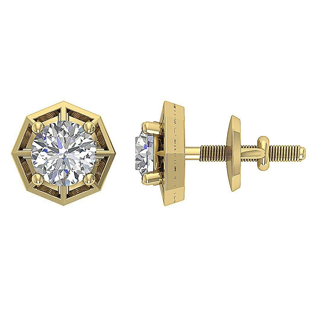 The Angel Solitaire Round Diamond Designer Studs Earrings 14k/18k White Yellow Rose Gold - Image 8