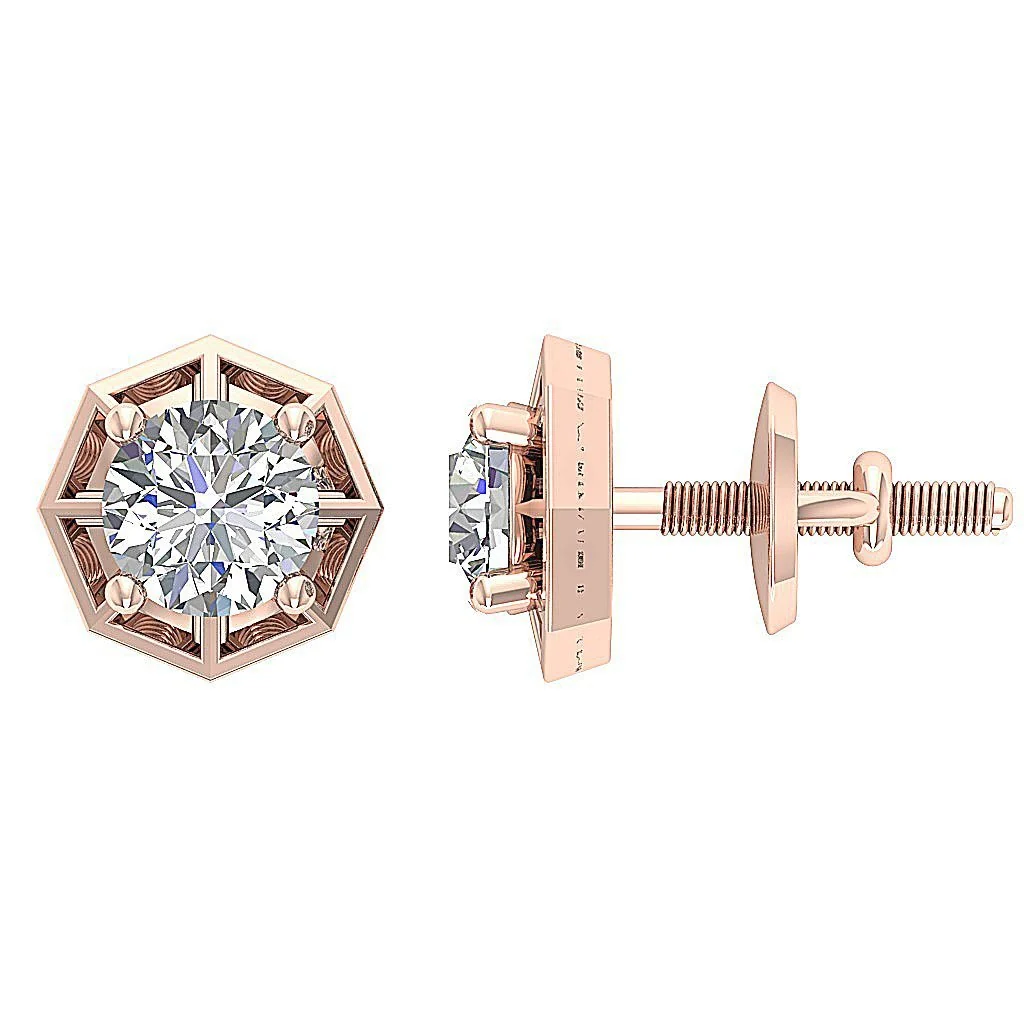 The Angel Solitaire Round Diamond Designer Studs Earrings 14k/18k White Yellow Rose Gold - Image 9