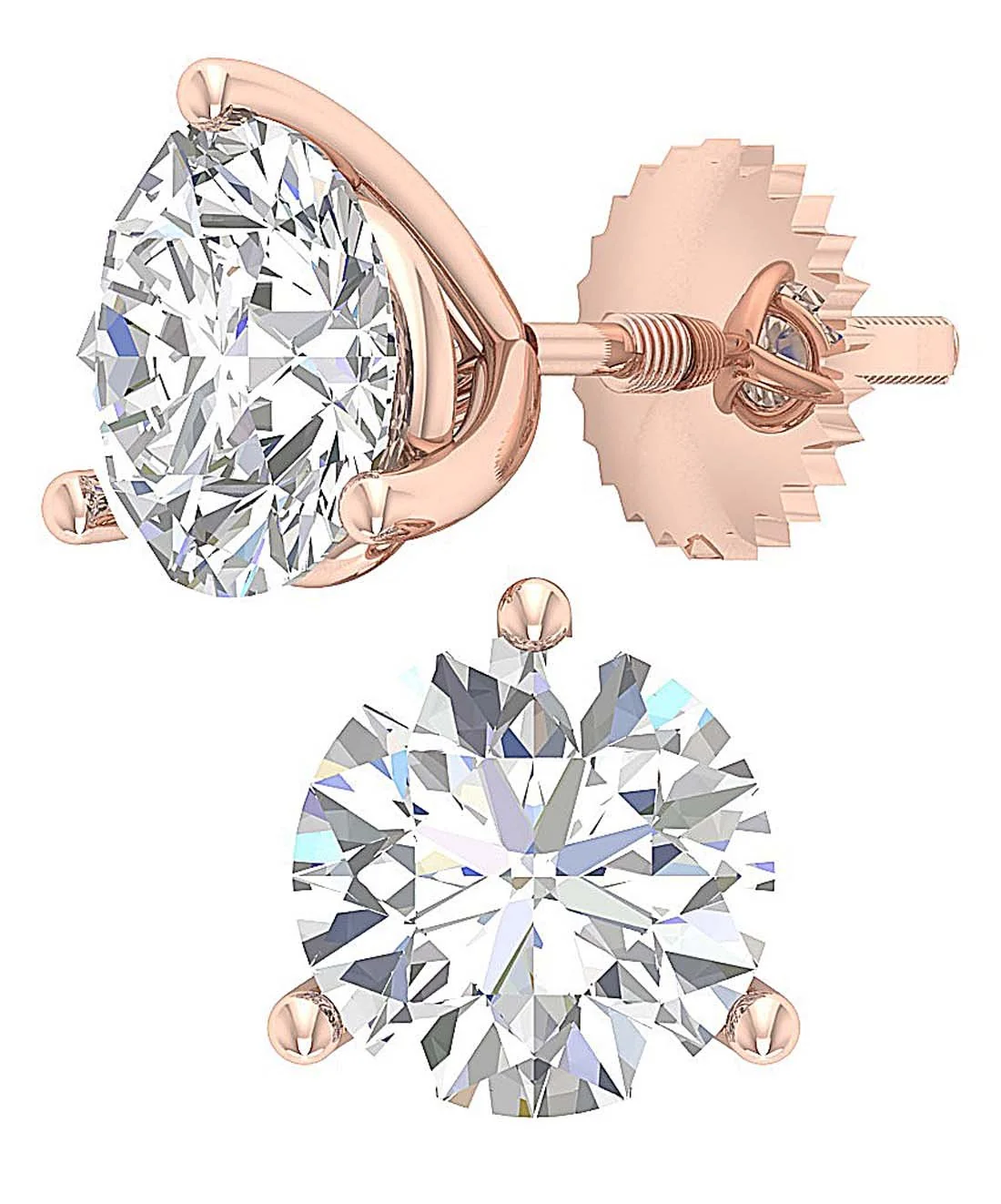 I1 G 2.10 Carat Solitaire Round Cut Diamond Stud Earring 14K Solid Gold Martini Prong Set - Image 4