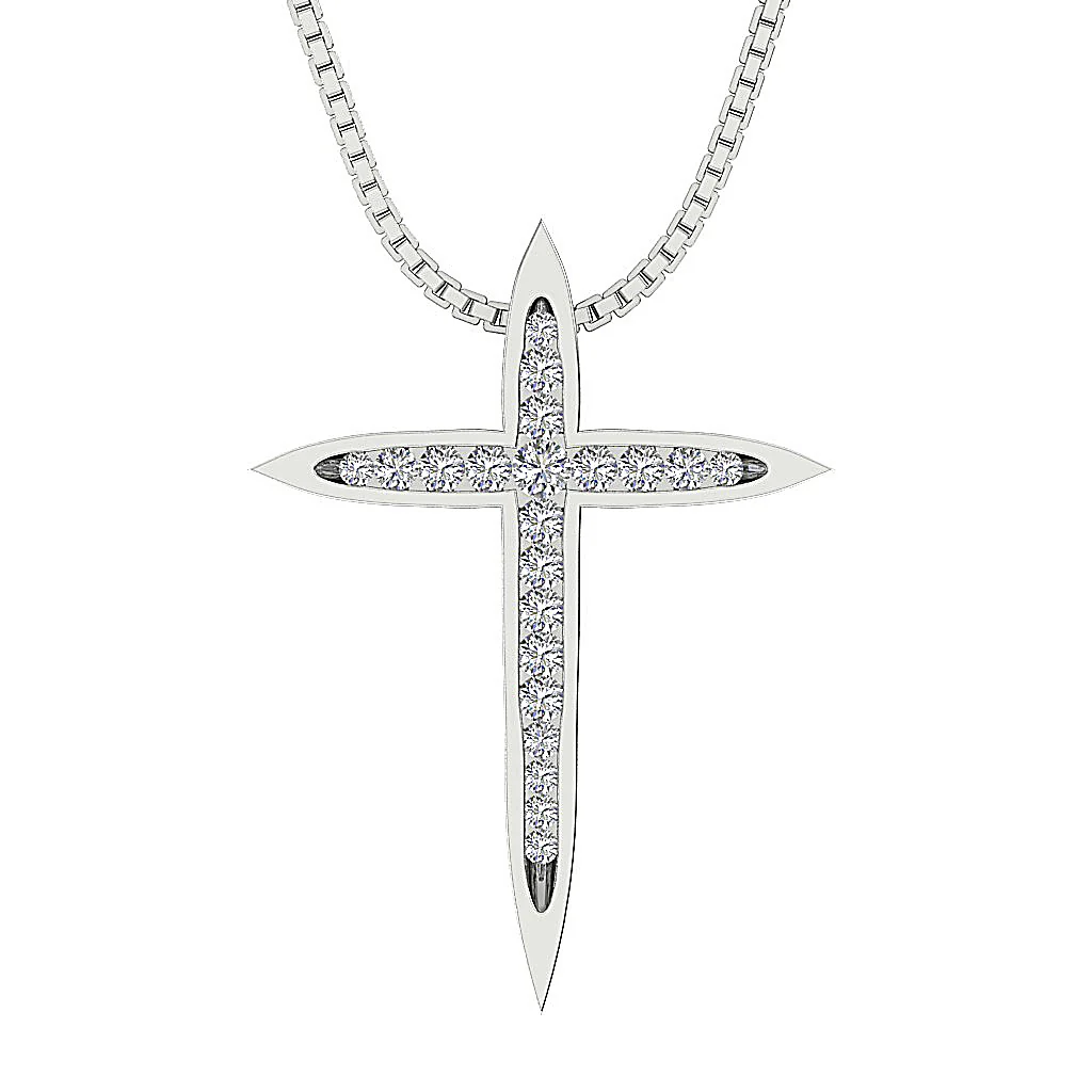 The Anthony White Gold Round Brilliant Cut Diamond Cross Pendant Necklace 1.18 Inch
