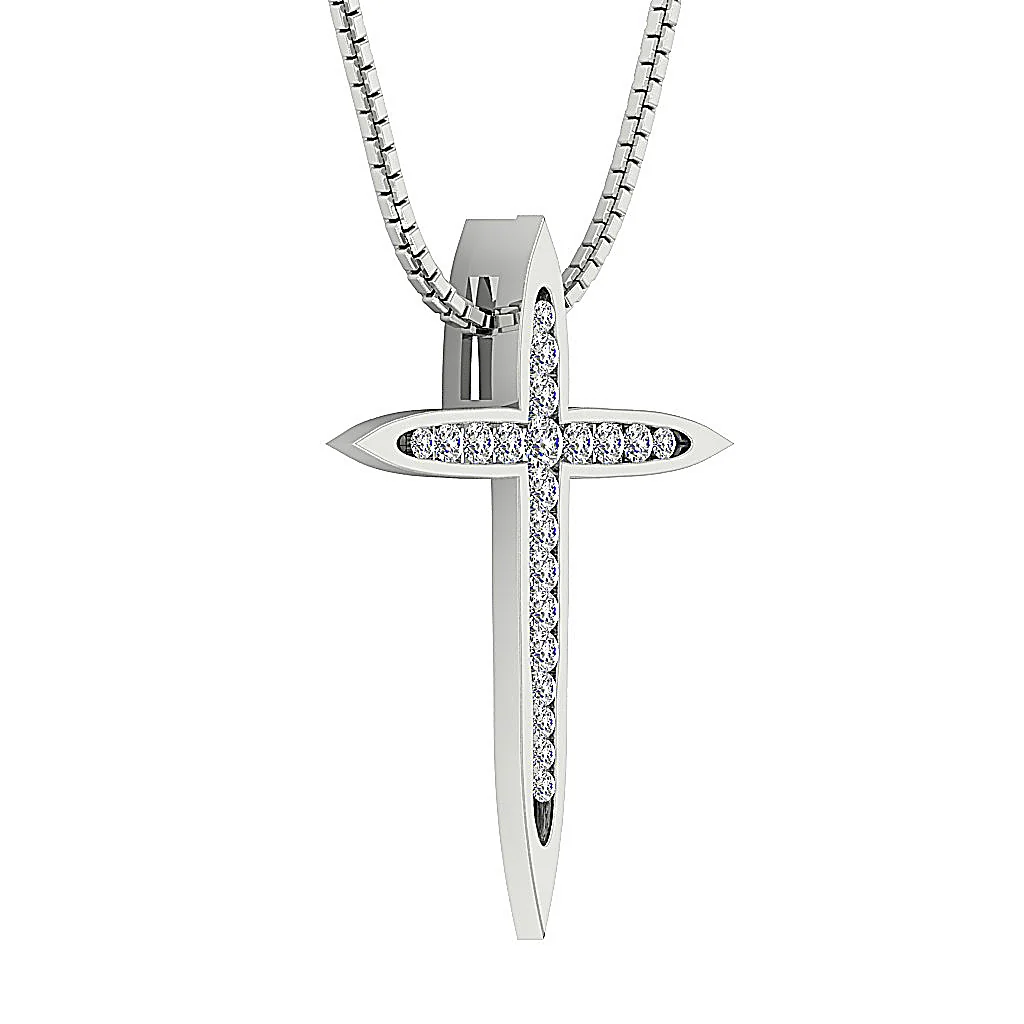 The Anthony White Gold Round Brilliant Cut Diamond Cross Pendant Necklace 1.18 Inch - Image 4
