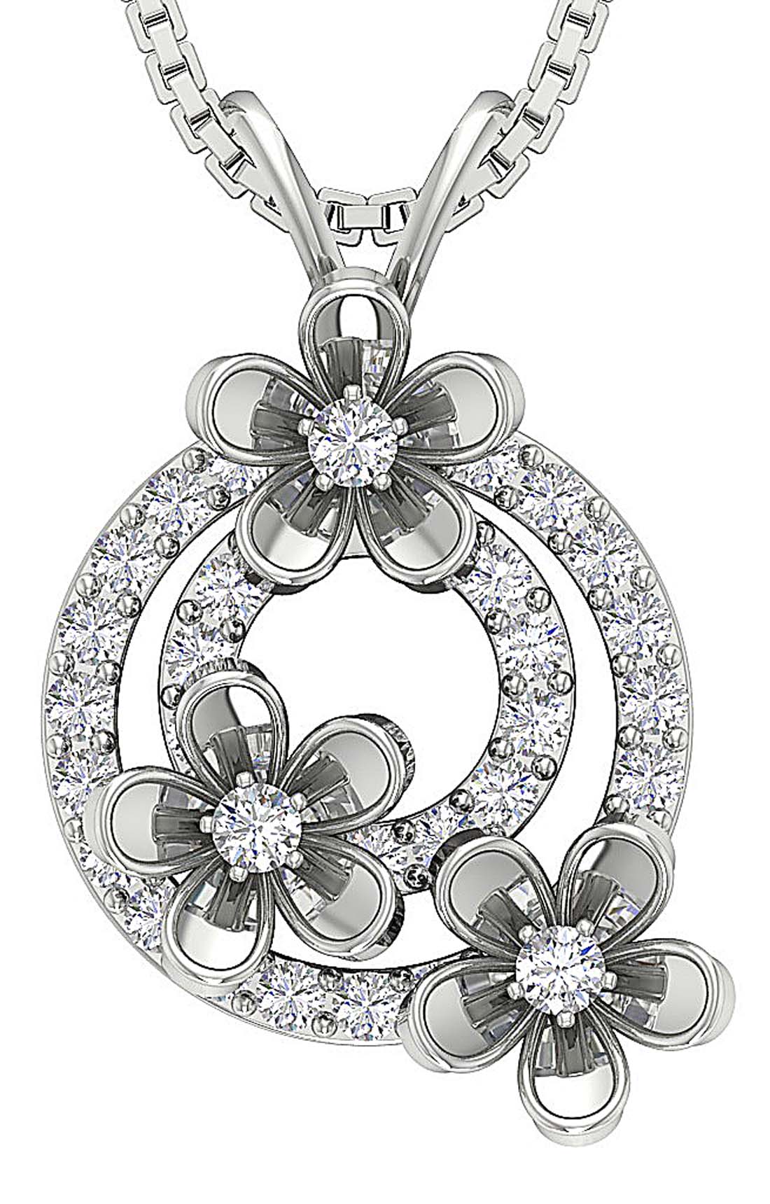 The Antonio Beautiful Flower Circle Fashion Pendant Round Diamond Yellow Gold - Image 2