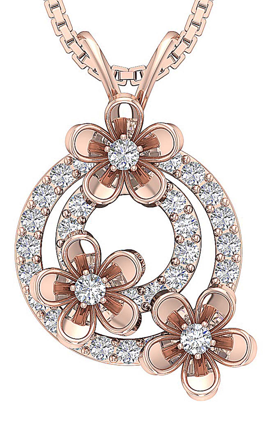 The Antonio Beautiful Flower Circle Fashion Pendant Round Diamond Yellow Gold - Image 3
