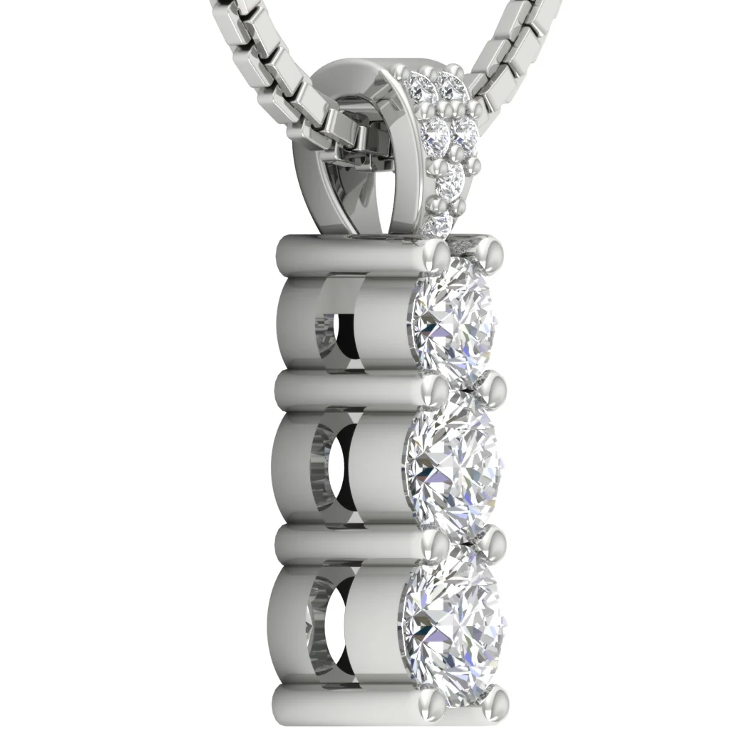 The Apollo Prong Set 3 Stone Round Cut Diamond Journey Pendant 14k Solid Yellow Gold - Image 11