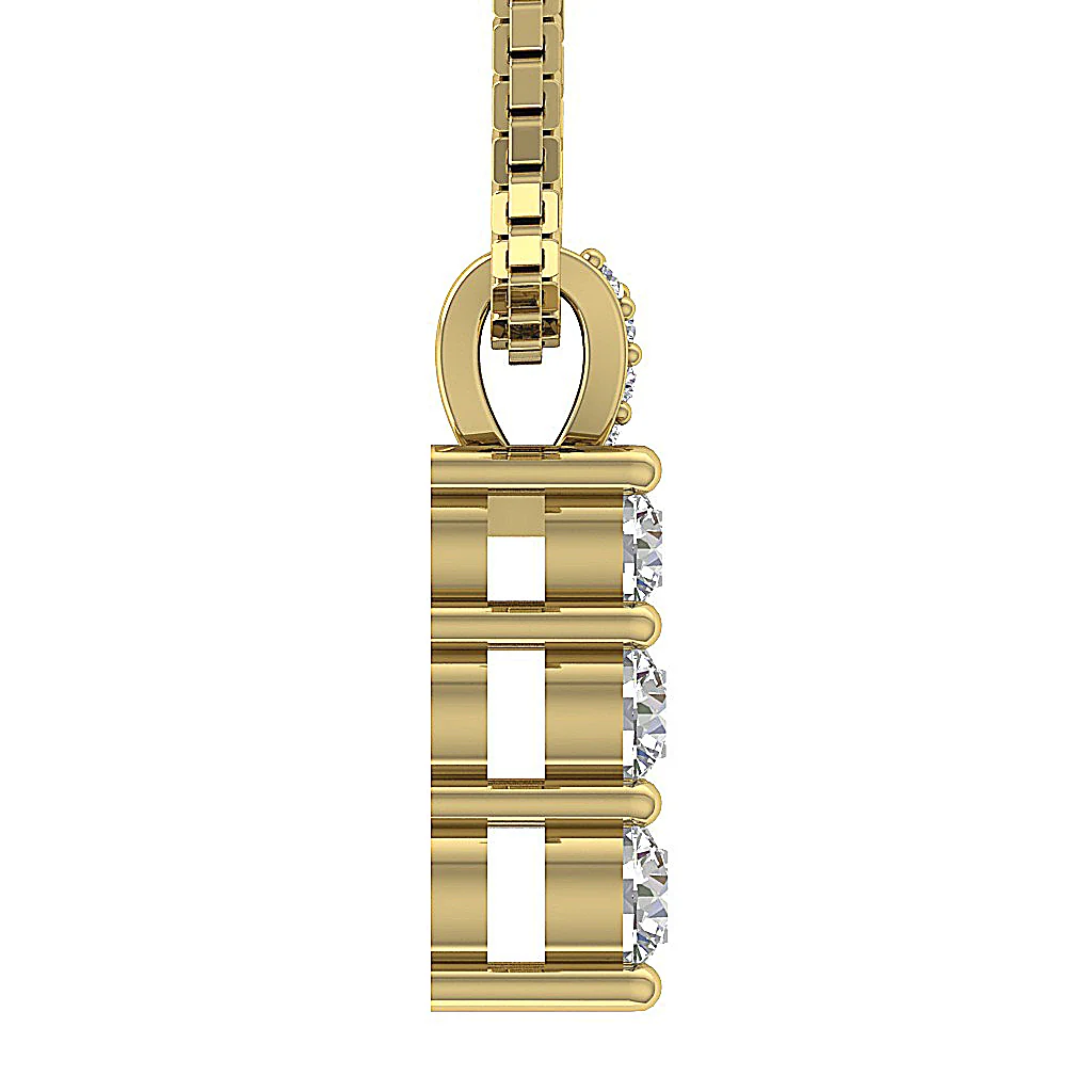 The Apollo Prong Set 3 Stone Round Cut Diamond Journey Pendant 14k Solid Yellow Gold - Image 7