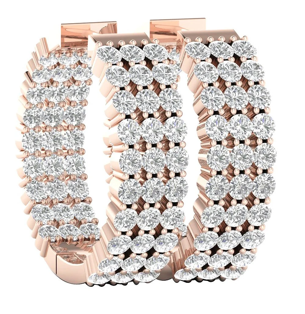 The Archer 3 Row In Outside Round Diamond 2 Carat Hoops Earring 14K Solid Yellow Gold - Image 4