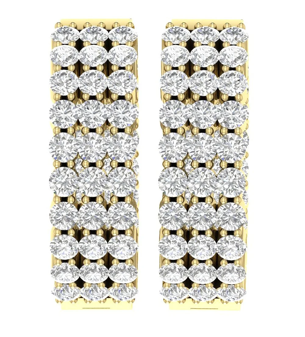 The Archer 3 Row In Outside Round Diamond 2 Carat Hoops Earring 14K Solid Yellow Gold - Image 5
