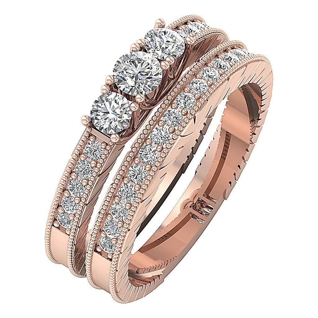 The Archer Natural Diamond 14k Gold 3 Stone Bridal Wedding Ring Sets Prong Set