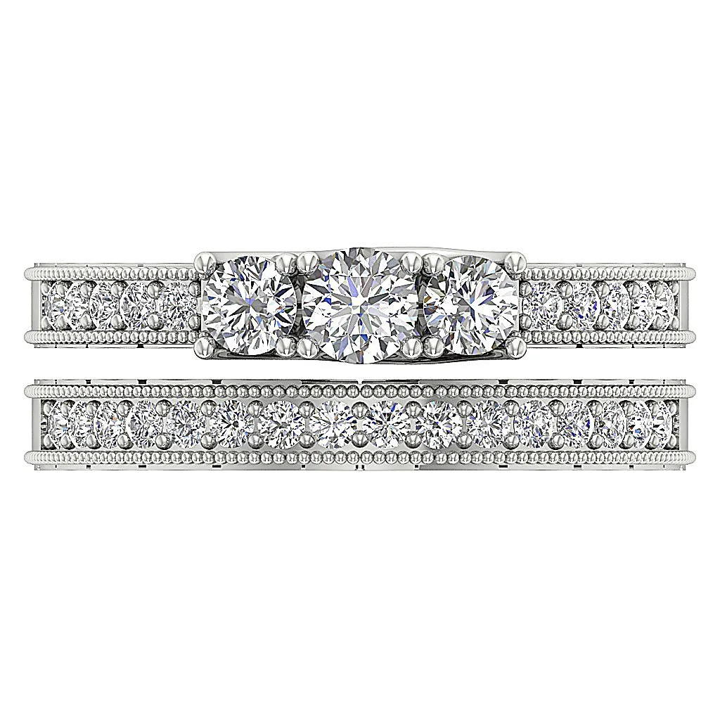 The Archer Natural Diamond 14k Gold 3 Stone Bridal Wedding Ring Sets Prong Set - Image 6