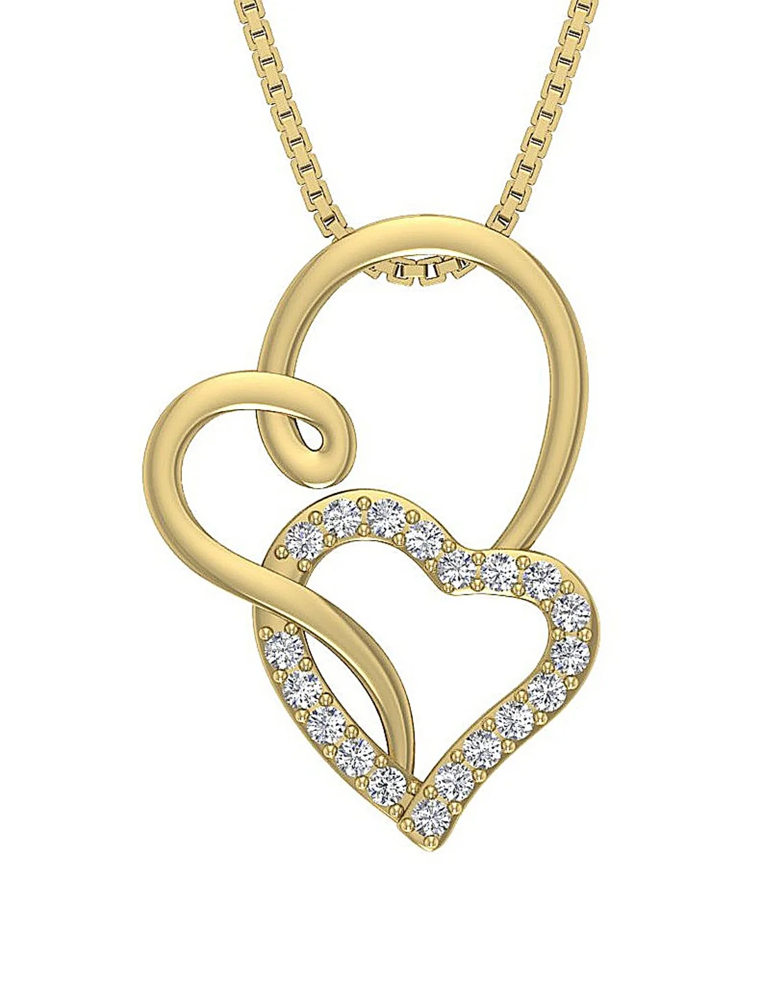 The Archie Unique Double Heart Gold Round Cut Diamond Pendant Prong Set - Image 2