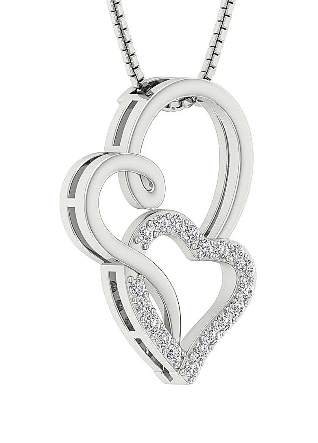 The Archie Unique Double Heart Gold Round Cut Diamond Pendant Prong Set - Image 3