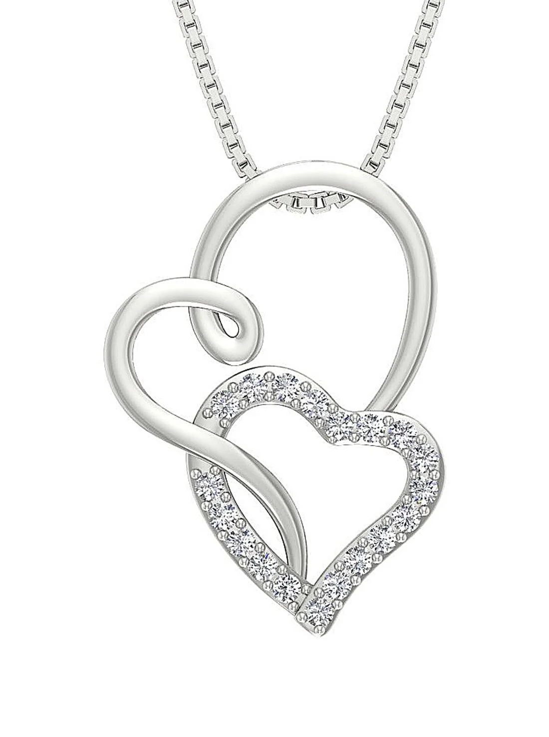 The Archie Unique Double Heart Gold Round Cut Diamond Pendant Prong Set - Image 5