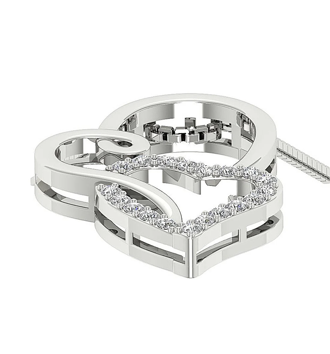 The Archie Unique Double Heart Gold Round Cut Diamond Pendant Prong Set - Image 6