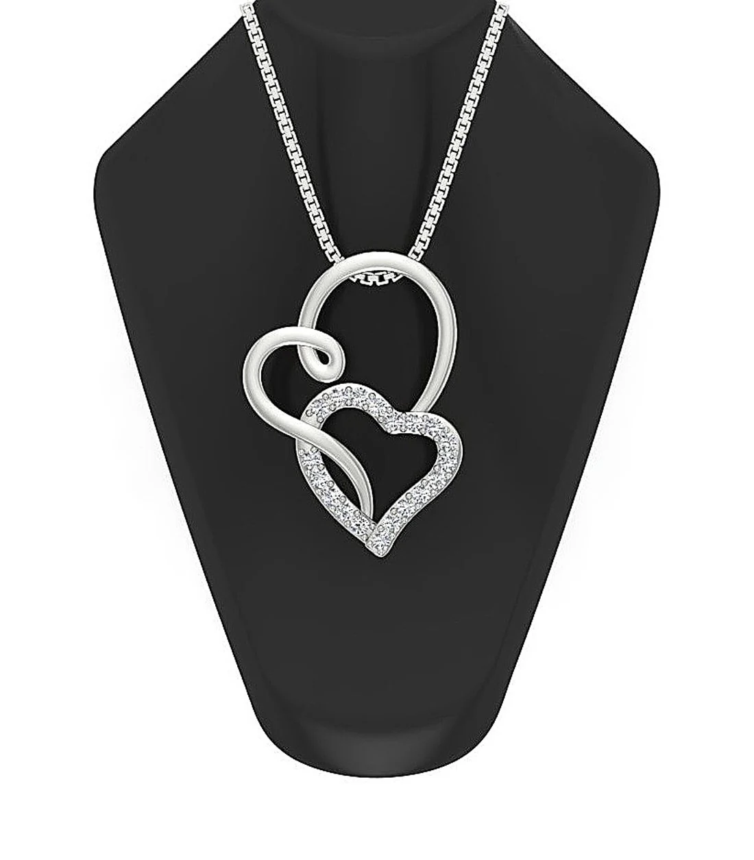 The Archie Unique Double Heart Gold Round Cut Diamond Pendant Prong Set - Image 8