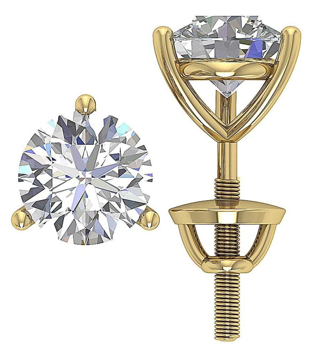 I1 H 2.50 Carat Solitaire Natural Diamond Studs Earring Martini Prong Set 14K Solid Gold - Image 3