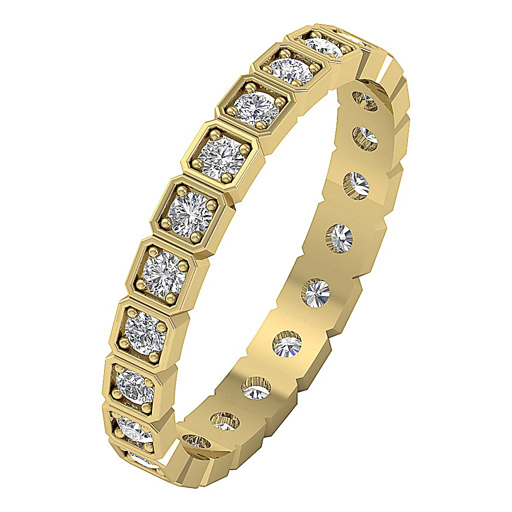 The Aria Square Shap Eternity Wedding Ring Round Cut Diamond 14K Yellow Gold