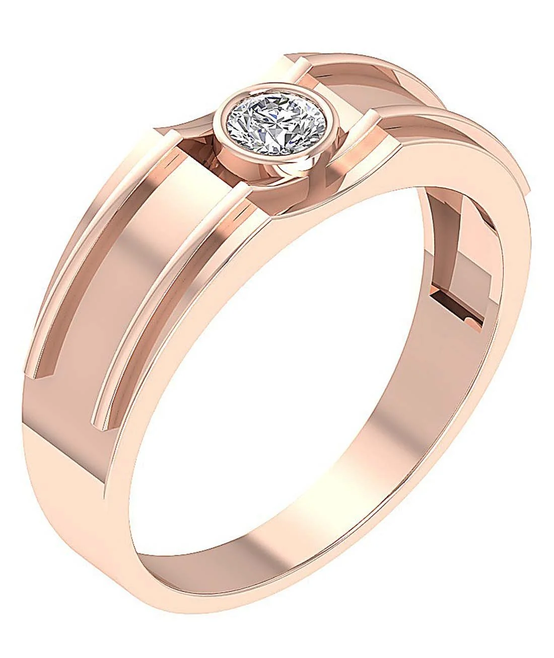 The Ariana 14k White Gold Bezel Set Natural Diamond Men's Solitaire Wedding Ring - Image 3