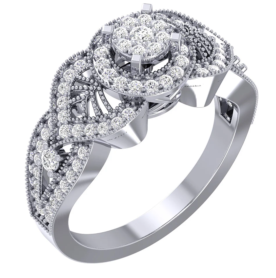 The Armani Natural Diamond Designer Milgrain Halo Solitaire Ring 14K Solid Gold Prong Set - Image 3