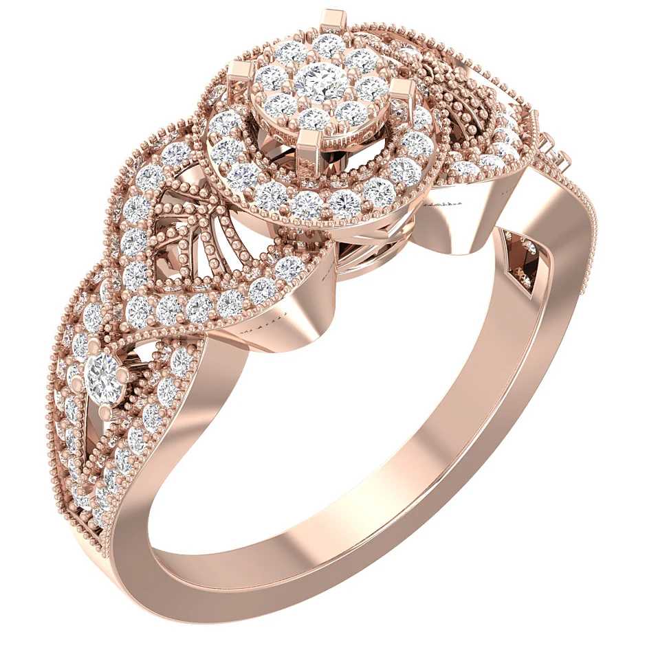 The Armani Natural Diamond Designer Milgrain Halo Solitaire Ring 14K Solid Gold Prong Set - Image 4