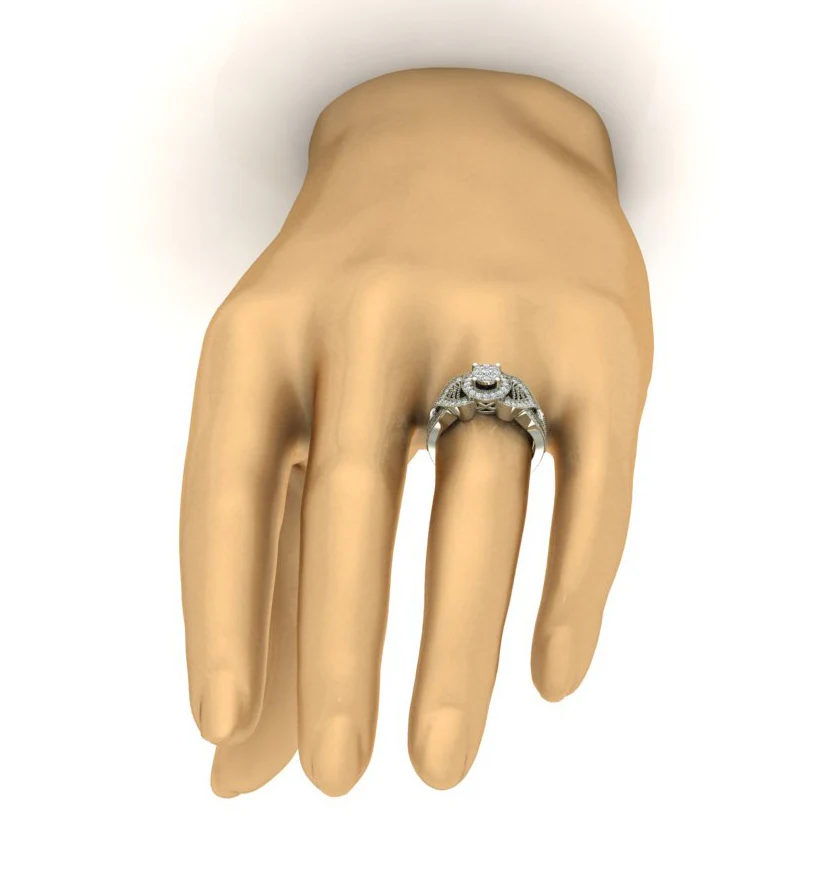 The Armani Natural Diamond Designer Milgrain Halo Solitaire Ring 14K Solid Gold Prong Set - Image 9