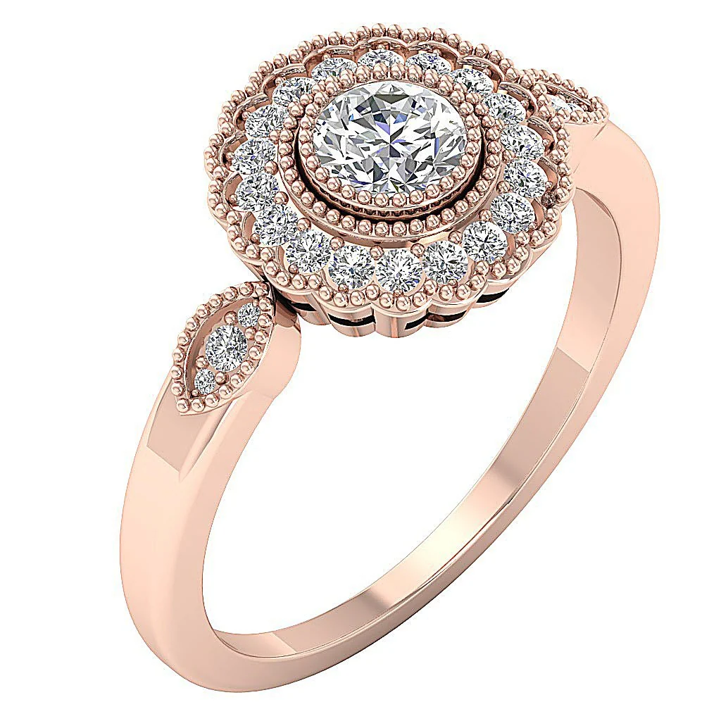 The Asaiah Natural Round Diamond 14K Rose Gold Milgrain Halo Solitaire Engagement Ring