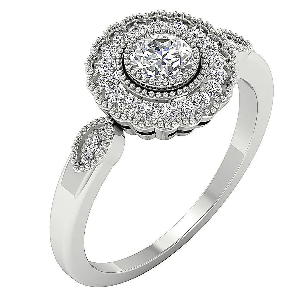 The Asaiah Natural Round Diamond 14K Rose Gold Milgrain Halo Solitaire Engagement Ring - Image 2