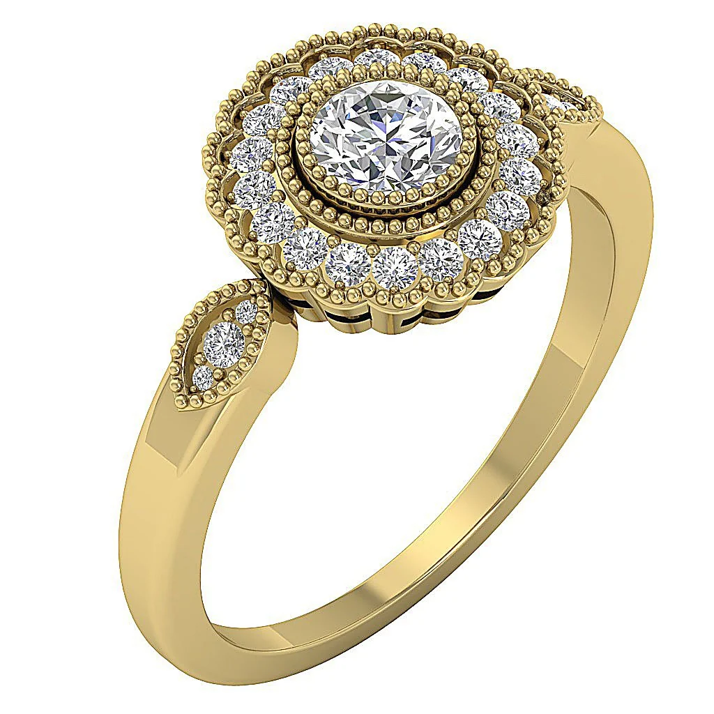 The Asaiah Natural Round Diamond 14K Rose Gold Milgrain Halo Solitaire Engagement Ring - Image 6