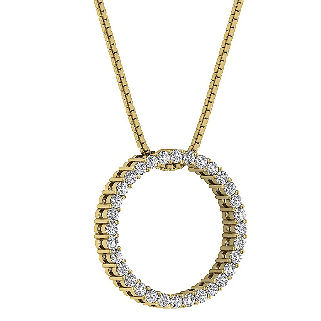 The Asher Infinite Natural Diamond Circle Pendant Prong Set 14K Solid Yellow Gold