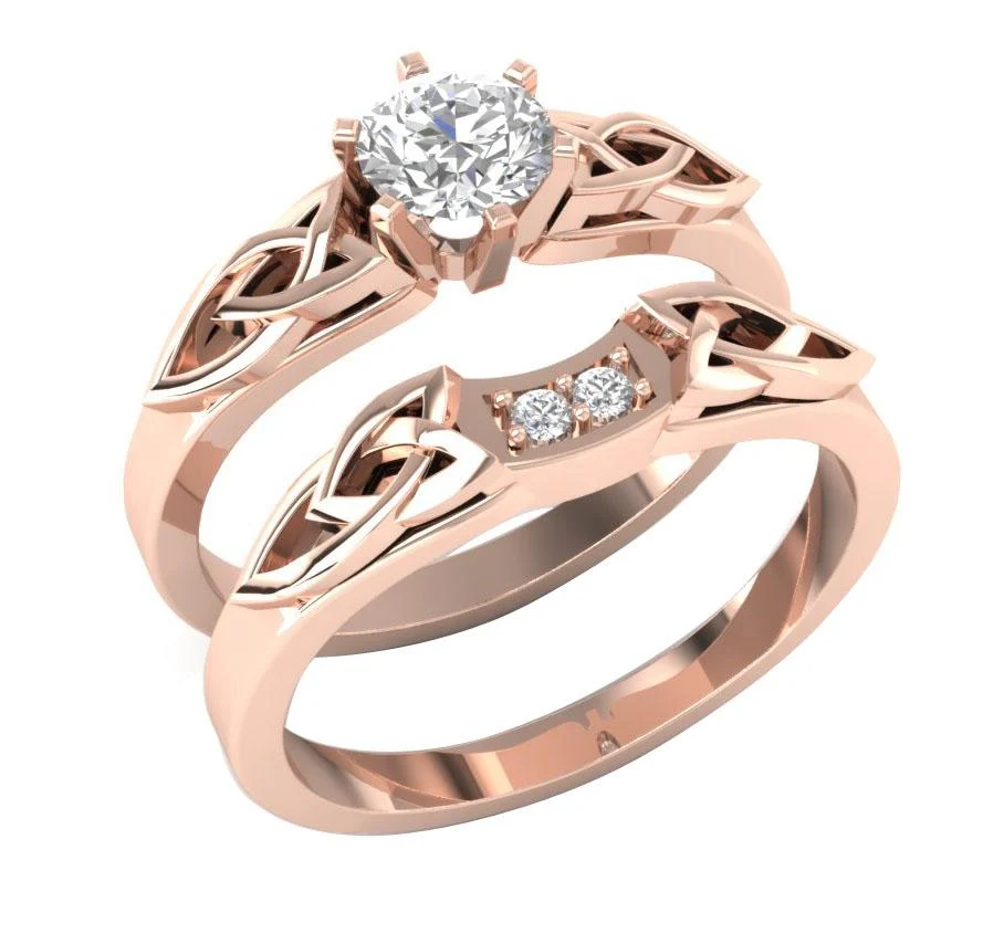 The Asher Elegant Genuine Diamond Bridal Engagement Ring Sets Gold Prong Set For Women - Image 2