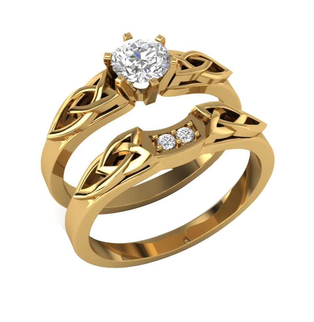 The Asher Elegant Genuine Diamond Bridal Engagement Ring Sets Gold Prong Set For Women - Image 3