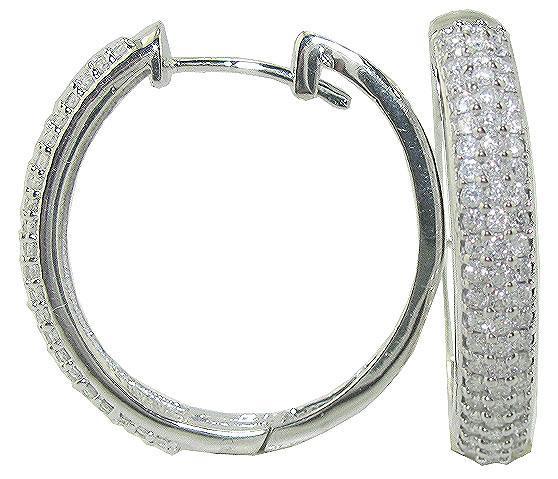 The Ashton Natural Round Cut Diamond 14K White Gold Hoop Earring Pave Set - Image 4