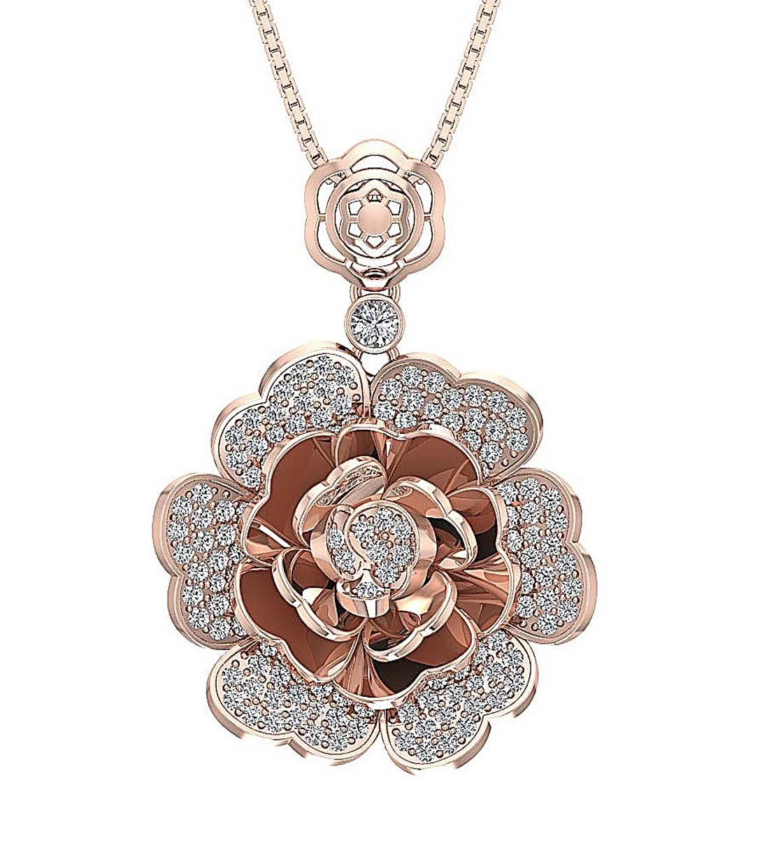 The Ashton Natural Round Diamond Gold Designer Flower Fashion Pendant For Women - Image 3