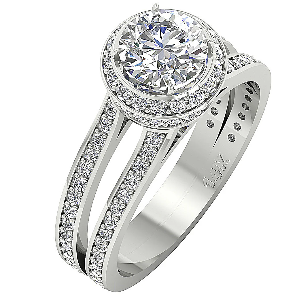 The Atreus 1.35 Carat Center Round Diamond Gold Halo 2.35Ct Solitaire Engagement Ring For Women - Image 3