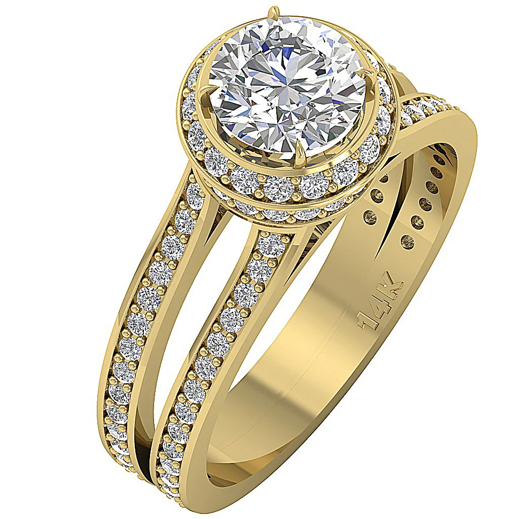 The Atreus 1.35 Carat Center Round Diamond Gold Halo 2.35Ct Solitaire Engagement Ring For Women - Image 4