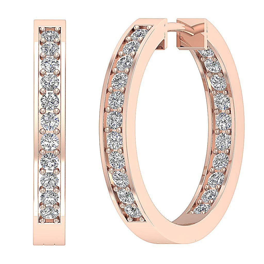 The August Prong Set Natural Diamond Hoops Earring White Yellow Rose Gold - Image 3