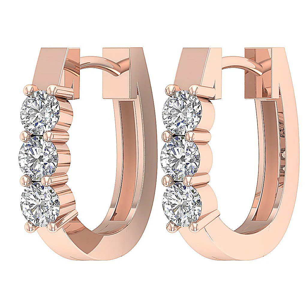 The Austin Natural Round Diamond Small Hoop Earring Prong Set 14K Gold 0.50Inch - Image 3