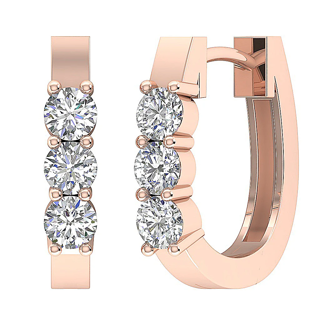 The Austin Natural Round Diamond Small Hoop Earring Prong Set 14K Gold 0.50Inch - Image 9