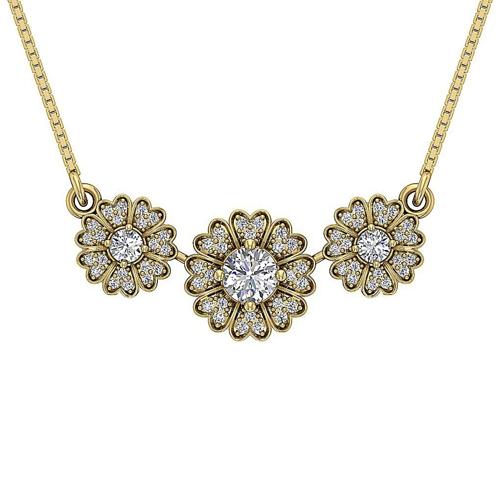 The Austin Natural Diamond Flower Halo Fashion Pendant Prong Set 14K Yellow Gold