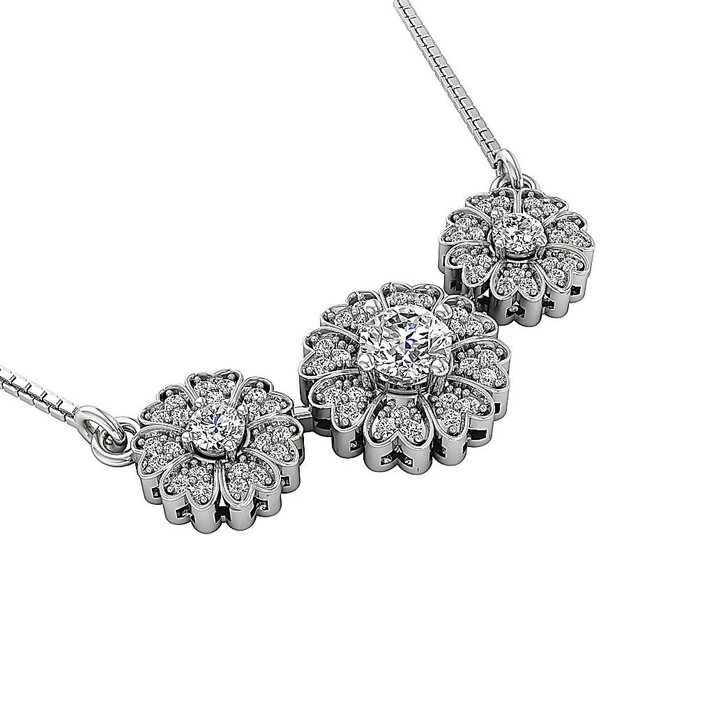 The Austin Natural Diamond Flower Halo Fashion Pendant Prong Set 14K Yellow Gold - Image 2