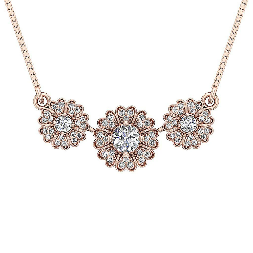 The Austin Natural Diamond Flower Halo Fashion Pendant Prong Set 14K Yellow Gold - Image 3