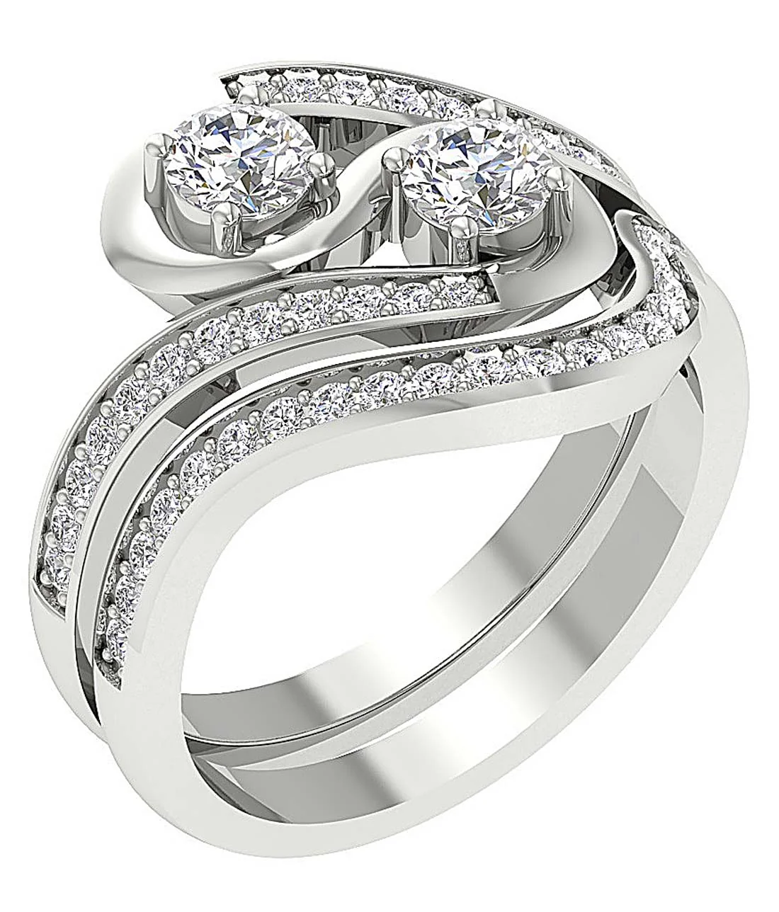 The Austin Genuine Diamond Forever Us Two Stone Bridal Wedding Ring Set Yellow Gold - Image 3