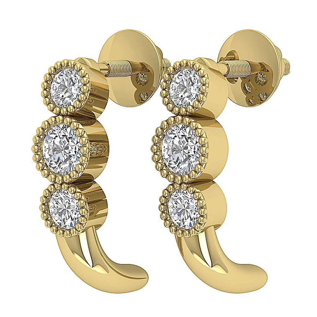 The Axel Milgrain Genuine Diamond 3 Stone Fashion Earrings Screw Back 14K White Gold - Image 11