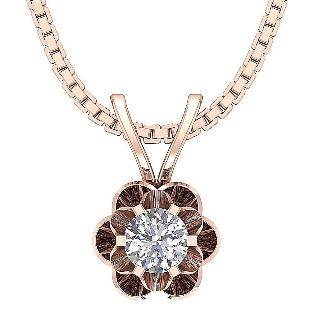 14K Rose Gold Round Diamond I1/SI1 G 0.25Ct Flower Solitaire Pendant Necklace For Her