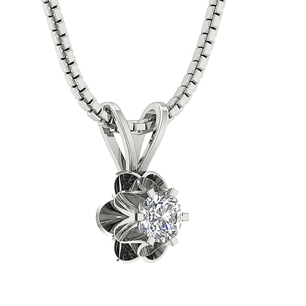 14K Rose Gold Round Diamond I1/SI1 G 0.25Ct Flower Solitaire Pendant Necklace For Her - Image 6