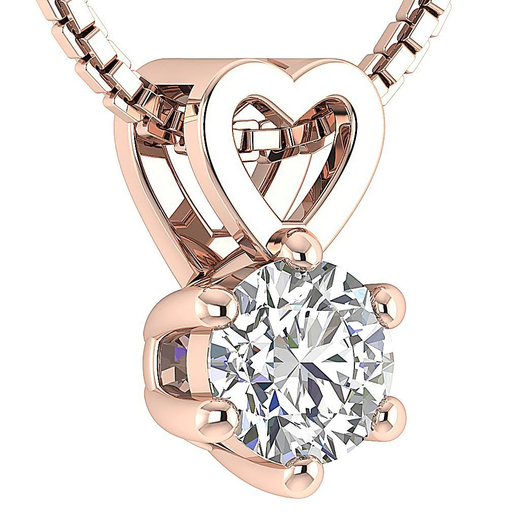 Heart Solitaire Pendant Necklace I1/SI1 G 0.50-1.00Ct Round Diamond 14k/18k Rose Gold - Image 4