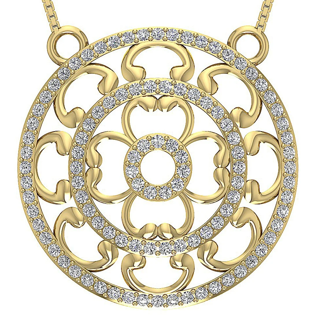 The Barrett Gorgeous Flower Circle Pendant 1.60 Carat Prong Set Round Cut Diamond Gold - Image 4