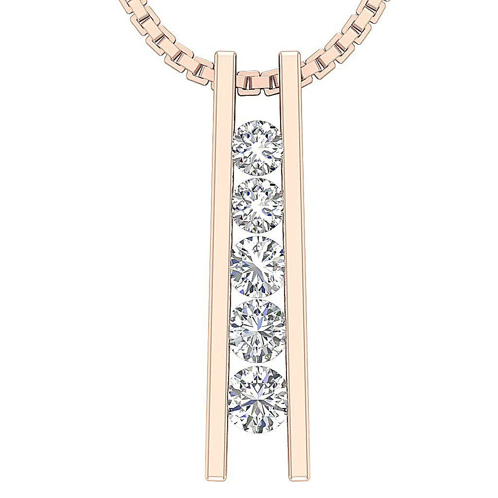 The Baylor White Gold Five Stone Round Cut Diamond Journey Pendant Necklace - Image 3